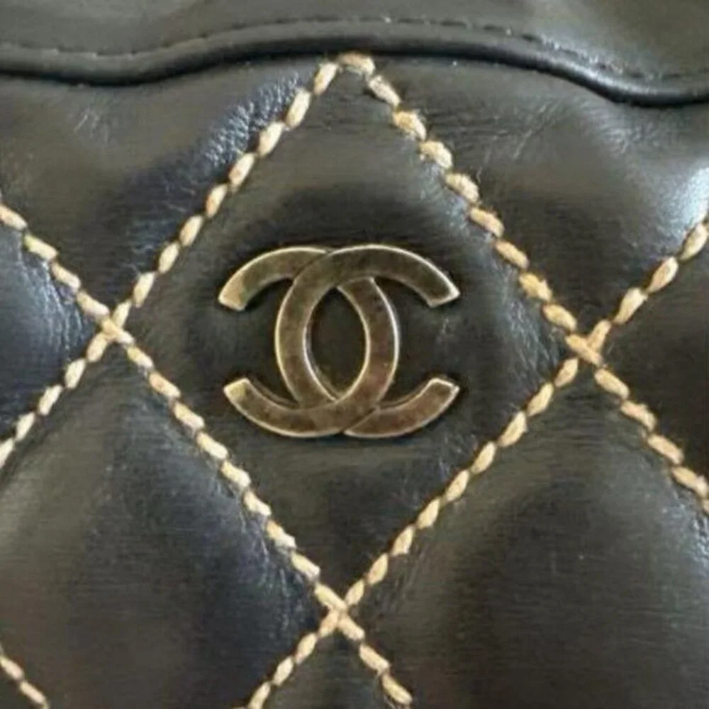 Authentic CHANEL CC Wild Stitch Vintage Quilted Bowler Hand Bag Tote Lambskin - Picture 10 of 15